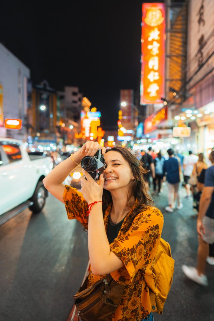 Woman Photographing With Camera In Chinatown, Bangkok
